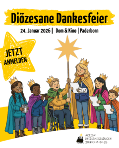 Einladung zur Diözesanen Dankesfeier am 24. Januar 2026 in Paderborn. Anmeldung ab jetzt möglich.