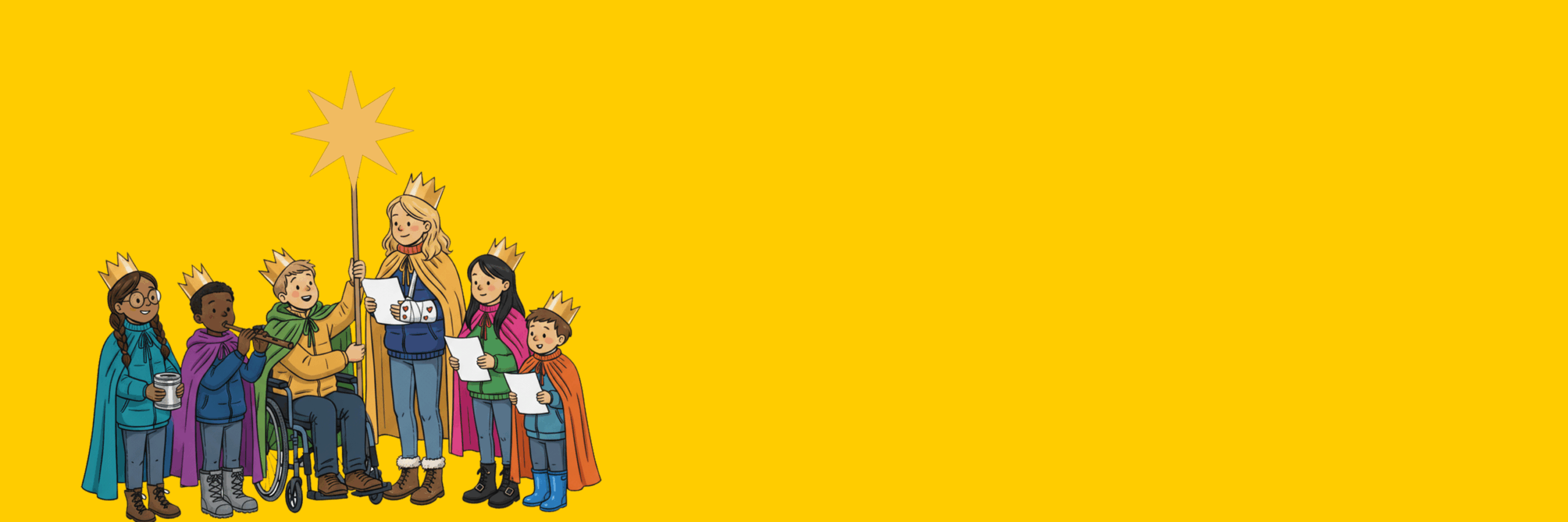 Eine Gruppe von Sternsingern und Sternsingerinnen.